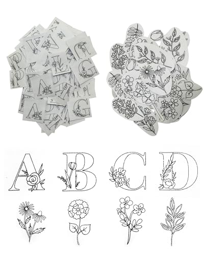 102pcs Water Soluble Hand Sewing Stabilizers，Embroidery Stick and Stitch Embroidery Paper Wash Away Stabilizers，for Embroidery Stabilizers Flower Patterns，for Hand Sewing Lover Beginners.letter&Flower - color: Letter/Letter*1