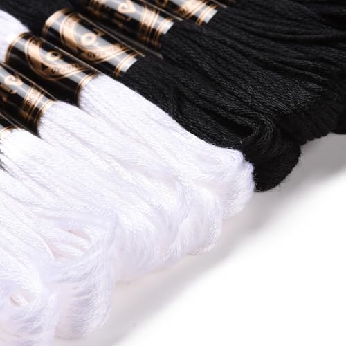 12 Skeins 2 Colors 6-Ply Polyester Embroidery Floss Cross Stitch Threads for Jewelry Making Bracelet Stitching Craft Supply 0.5mm,Black & White - color: 12 Skeins,black & White