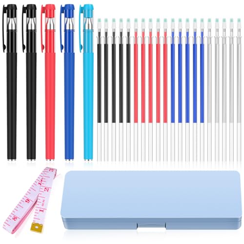 fabric markers for sewing, heat erasable pens for fabric sewing and quilting, 5 pens + 20 refills, embroidery fabric pen, disappearing ink pen for fabric, tailors marking, sewing supplies. - color: Sewing Fabric Marking Set 1