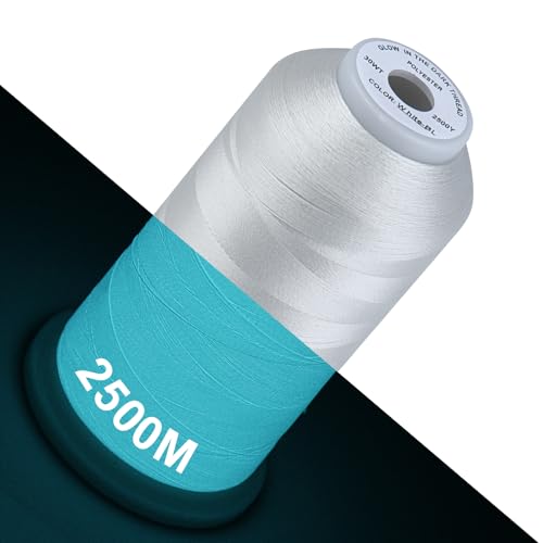 Simthread Glow in Dark Thread 30WT 2500 Yards White - color: 30WT White - Blue