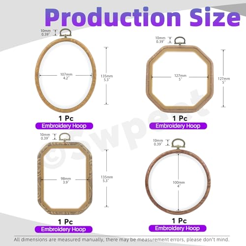 Swpeet 4Pcs 4 Sizes Circle Oval Rectangular Octagonal Embroidery Hoops Kit, Imitated Wood Plastic Display Frame, Cross Stitch Hoop Ring for Art Craft Sewing and Hanging Ornaments Home Decor - style: Styles NO.2