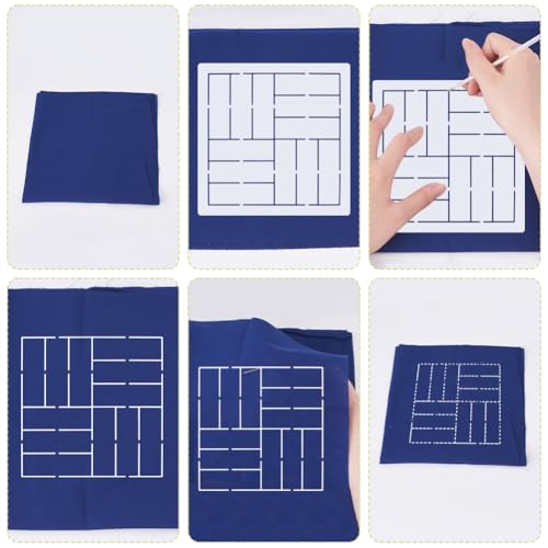 FREEBLOSS Sashiko Embroidery Stencils Sashiko Stencil Geometric Embroidery Patterns Stencils for Drawing Sashiko Template for Hand Quilting and Embroidery14x14cm - style: Geometric2