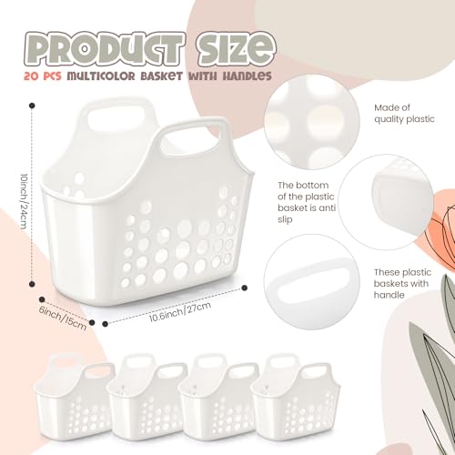 Nuogo 20 Pack Plastic Baskets with Handles Portable Caddy, White - color: White