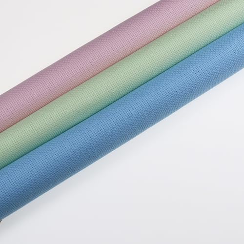 KCS 3 pc of 15" x 18"(38cmx45cm) Counted Cross Stitch Cotton Aida Cloth Needlework Rolled Fabric Box,16CT,Light Blue+Pink+Light Green - color: Light Blue+pink+light Green, size: 16CT