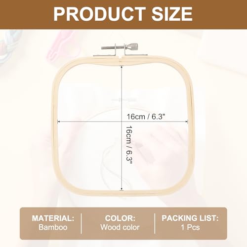 PATIKIL 6.3" x 6.3" Square Embroidery Hoops, Adjustable Bamboo Cross Stitch Hoops Ring Embroidery Frame Punch Needle Hoop for Sewing, Needlework, DIY Sewing Craft Decoration - size: 6.3" x 6.3"