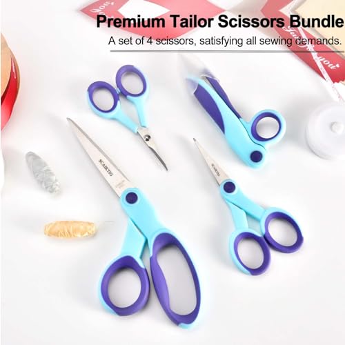 SCAIKTIG Premium Sewing Scissors Bundle, 8" Heavy Duty Fabric, 5" Embroidery, 4" Small Detail Scissors, 5" Thread Snips, Tailoring, Dressmaking, Quilting, Arts&Craft Supplies, Blue - color: Blue(8"/5"/5"/4")