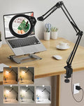 Magnifying Glass with Light, 10X/5X Lens, Dimmable, Swing Arm, White - color: White