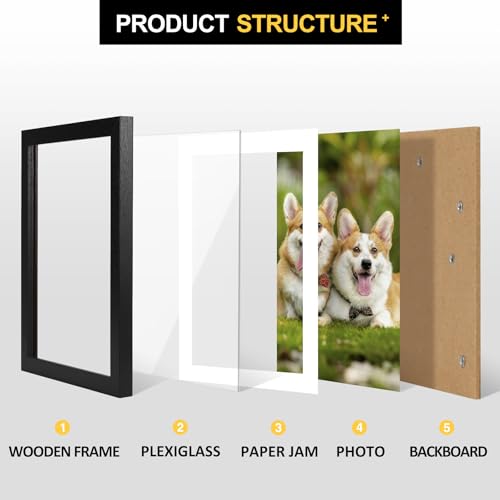 TOFOREVO 8x10 Picture Frames with 6x8 Mat Set of 2, Black - color: Black Wood Grain, size: 8x10
