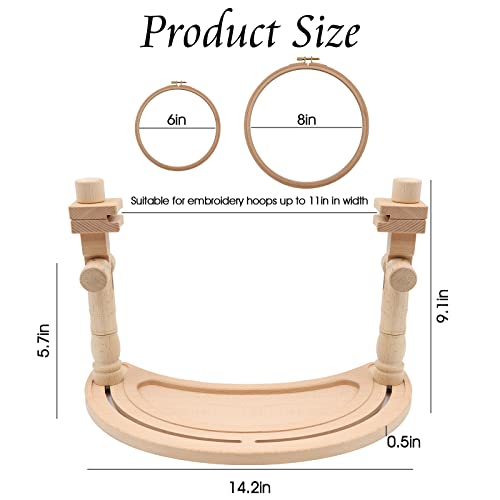 ZOCONE Multifunctional Beech Wood Embroidery Hoop Stand with 2 Pcs 6'' 8'' Embroidery Hoops, Adjustable Rotated Embroidery Stand Cross Stitch Stand, Embroidery Hoop Holder for Embroidery Project (D) - style: D