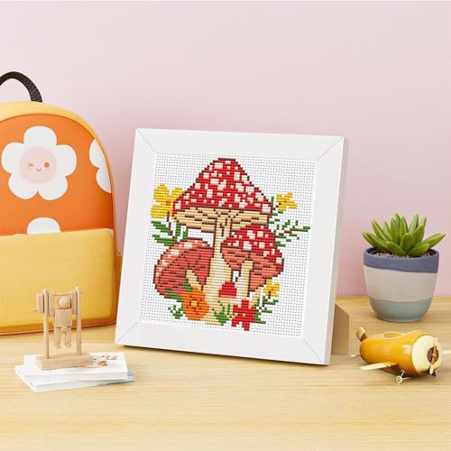 Tiwabb Mushroom Stamped Cross Stitch Kits for Adults Beginners with Frame - color: Mushroom Cross Stitch with Frame