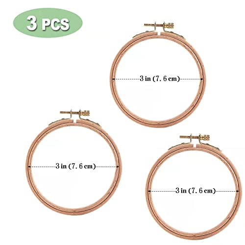 Sherbo 3 Inch Embroidery Hoops, Set of 3 Beech Wood Cross Stitch Hoops