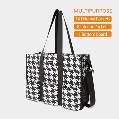 TOPDesign Utility Water Resistant Tote Bag with 22 Pockets, Zipper Closure - color: Houndstooth, size: Medium