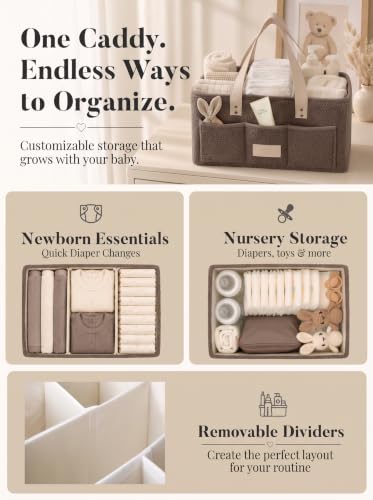 Baby Diaper Caddy Organizer with Waterproof Changing Pad, Taupe - color: 4/ Taupe Diaper Caddy with Changing Pad