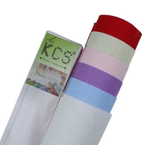 KCS 6 pc of 15" x 18" (38cmx45cm) Counted Cotton Aida Cloth Cross Stitch Fabric Rolled Box (18CT-E) - color: 18ct-e