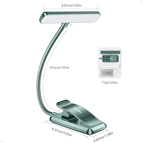 Gritin 19 LED Rechargeable Book Light for Reading in Bed - color: Blackish Green