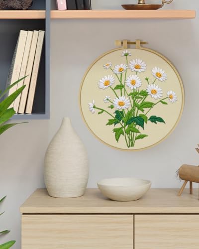 ERKOON Embroidery Kit for Beginners, Flower Cross Stitch Set Include Embroidery Cloth Hoops Threads for Craft Lover Hand Stitch with Embroidery Skill Techniques (Daisy) - color: Daisy