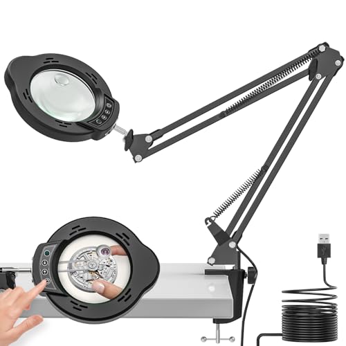 15X 10X Magnifying Glass with Light and Clamp, Magnifying Lamp