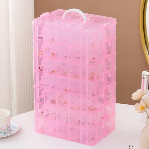 Gagee 7-Tier Craft Organizers and Storage,Bead Organizer Box with 70 Adjustable Compartments,Stackable Storage Containers for Arts and Crafts, Toy, Threads,Fuse Beads, Washi Tapes,Pink - color: Pink, size: 7