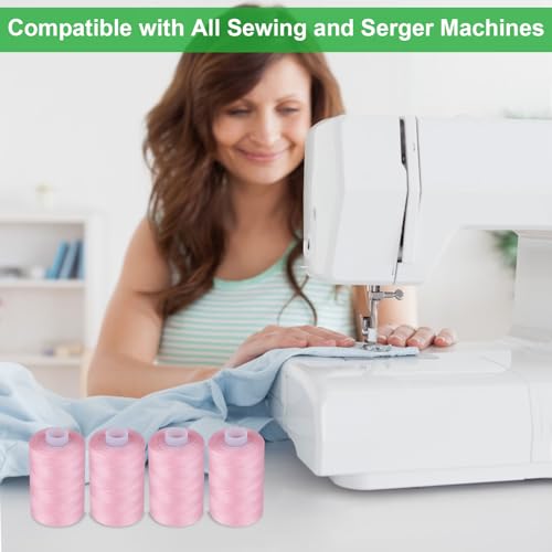 Simthread All Purpose Sewing Thread, 4 Spools Each 1000 Yards of Polyester Threads for Sewing Machine, Sewing Machine Supplies for Beginners, Hand Stitching, Quilting, Serger (Pink) - color: Pink