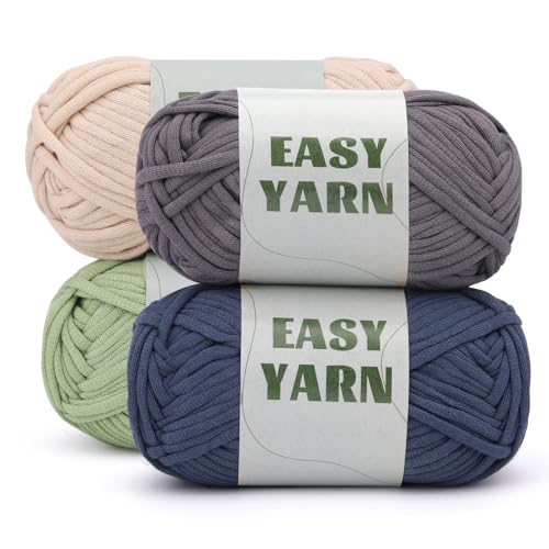 UzecPk 4 * 50g/1.76oz Crochet Yarn, 4 * 87yds Beginner Crochet Yarn - color: Dark Blue+Light Green+Dark Gray+Beige
