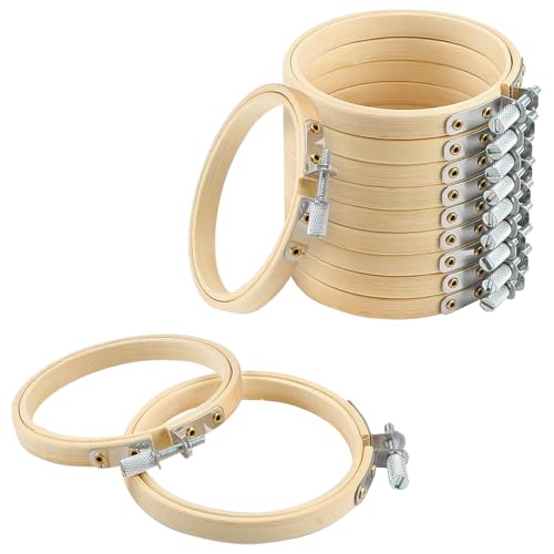 Yorwex 12 Pieces 4 Inch Embroidery Hoops Adjustable Wooden Circle Cross Stitch Hoop Ring for Art Craft Handy Sewing and Christmas Ornaments - style: 4 inch
