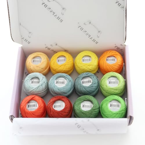 Rhapsody Perle #8 Cotton Size 8 Embroidery Thread12 Colors Egyptian Cotton 43 Yards for Sewing Crochet Quilting Embroidery Hand Knitting Craft Needlework (Set Courtyard Garden)