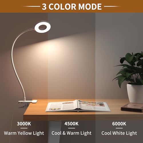 iZELL Book Light, Clip on Reading Light with Silicone Flexible Arm, Dimmable LED Lamparas Clamp on Workbench Desk for Studying Painting Crafting Drawing Makeup Nail Tech Puzzle Task - 27.6‘’ White - size: 27.6'' White