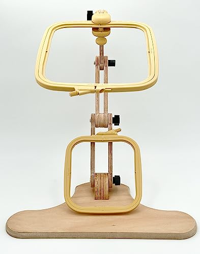 Nurge Adjustable Embroidery Table Stand and Embroidery Hoop Small-Medium , Cross Stitch Hoop Stand, Embroidery Hoop Holder. Hand Polished Natural Wood (Stand + No:2-3)