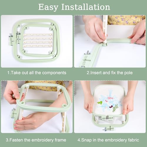 Versatile Double Embroidery Stand, Compact Desktop Embroidery Cross Stitch Frame-Hands Free 2-Tier Embroidery Hoop Frame for Needlepoint Sewing Craft Projects - color: Green