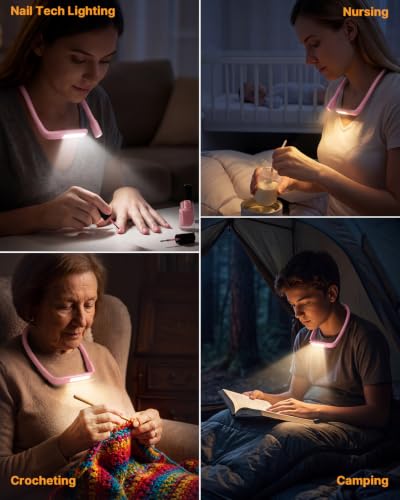 Neck Light with Storage Case, 3 Colors Dimmable Book Reading Light - color: Pink Light with Storage Case