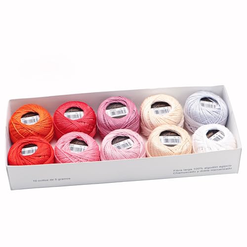 Size 8 Double Mercerized Egyptian Long Staple Cotton Pearl Thread Ball 5 Grams Rainbow Color Embroidery Thread 10 Colors per Box for Crochet Hardanger Cross Stitch Hand Embroidery (Set I) - color: Set I