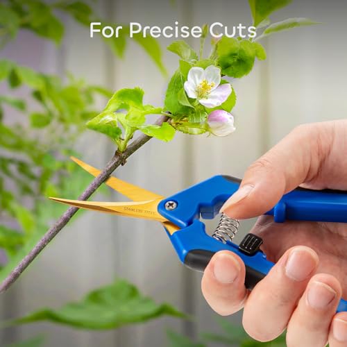 GROWNEER 6 Packs 6.5 Inch Pruning Shears with Curved Blades Trimming Scissors For Gardening Hand Pruning Snips Titanium Coated Precision Blades - style: Blue
