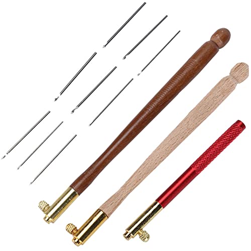 GLOGLOW 3Pcs Stainless Steel Wood Handle Embroidery Tambour Hooks