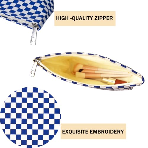 getgto 2 Pcs Makeup Bags, Large Cosmetic Bag Travel Toiletry Bag - color: Blue Checker