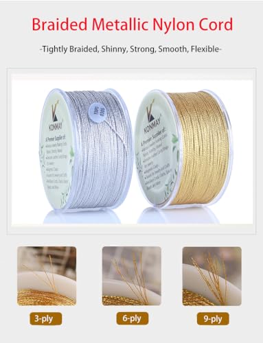 KONMAY 0.5mm Tinsel Embroidery Thread with Case, 163 Yards Metallic Silver Twine String for Jewelry Making, Embroidery, Crafting, Decoration, Gift Wrapping, and Christmas Ornaments - color: Silver, size: 0.5mm