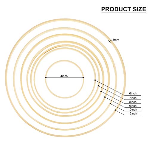 Jetec 14 Pcs Wooden Bamboo Floral Hoop 7 Sizes Set Macrame Craft Rings Wreath Round Wooden Hoops for DIY Wedding Wreath Decor Dream Wall Hanging Catcher Crafts Making