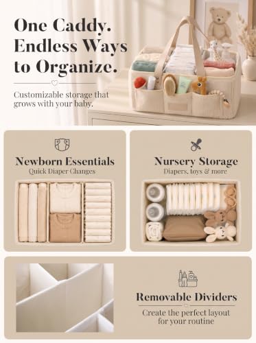 Baby Diaper Caddy Organizer with Waterproof Changing Pad, Beige - color: 3/ Beige Diaper Caddy with Changing Pad