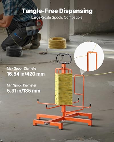 VEVOR Cable Dispenser, Floor or Stud Mounted, Wire Spool Rack, Portable Wire Rack Dispenser with Anti-Slip Metal Handle for Wiring Transport, Swivel Eyelet, for Electrical, Industrial and Retail Use - style: Wire Dispenser