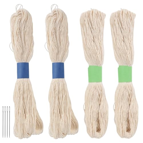 4pcs Sashiko Thread Jumbo Skein Sashiko Kit Sashiko Skein with Four Sashiko Needles Total Length 524.93 Yards Natural Plant Dyed Sashiko Cotton Embroidery Thread Sashiko Kit Supplies 100% Cotton