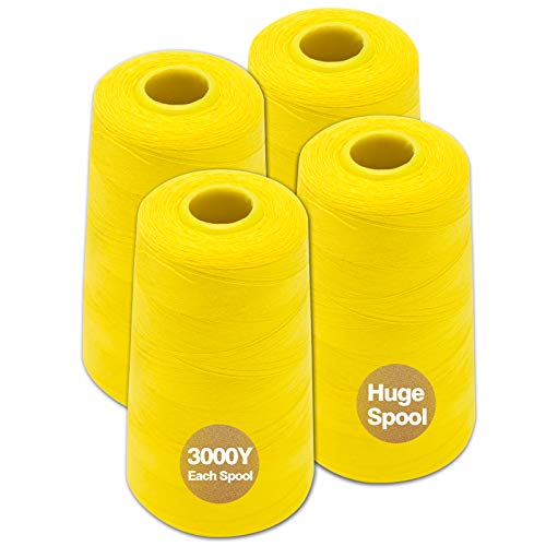Yellow Serger Thread, All-Purpose Thread for Sewing, Polyester, 4 Cones of 3000 Yards Each Spool for Sewing Machine - color: 4 yellow