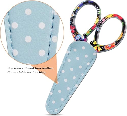 3.6 inch Sharp Embroidery Scissors for Sewing with Premium Leather Sheath - color: Black Flower
