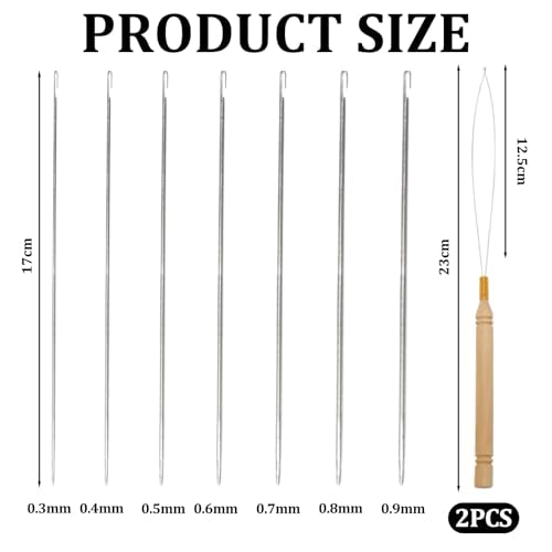 Beading Needles for Jewelry Making 7 Pcs Bead Needle, Bead Threader Silver Beading Supplies Suitable for Bracelets, Necklaces and DIY (with Tongue Crochet Needle*2)