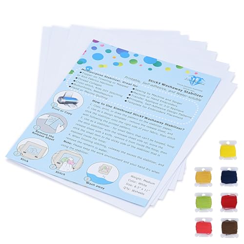 Sticky Wash Away Embroidery Stabilizer Self-Adhesive Printable A4 Size Paper Stabilizer Medium Weight 1.4OZ 8.5" x 11" 14pcs / Pack - size: 8.5" x 11" 14PCS