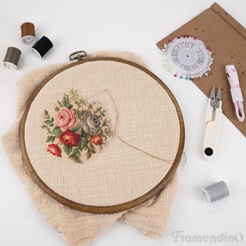 Framendino, 4 Pack Round Embroidery Hoops 8 Inch Imitated Wood Display Frame Circle Cross Stitch Hoop Rings for Art Craft Sewing Hanging Ornaments - color: 8", size: 4 Pack