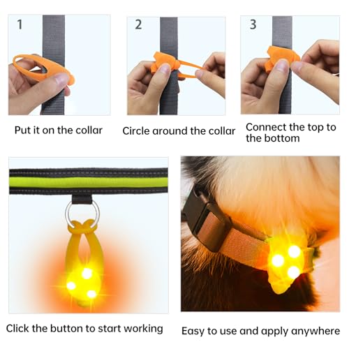 LaRoo Dog Lights for Night Walking, LED Dogs Collar Lights for Nighttime Clip On Light up Dog Collar Pet Camping Essentials （Orange） - color: Orange-A