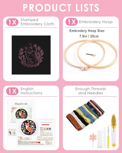 TINDTOP Embroidery Kit for Beginners Adult, Fox Embroidery Kit - color: Fox