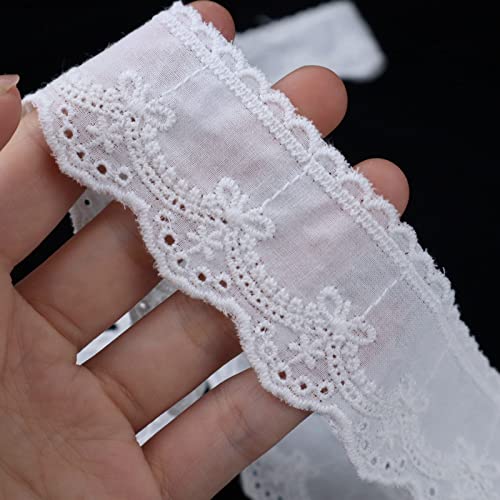 Cotton Lace Trim 7 Yards White Eyelet Lace Ribbon Bowknot Embroidery Scalloped Lace for Sewing Crafts, Dress, Dolls/Pets Clothes (1.5inch) - color: White 1.5inch
