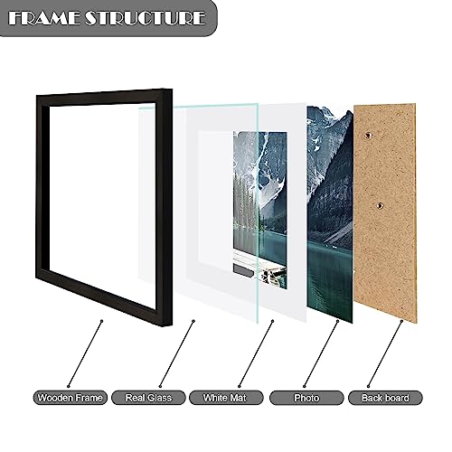 Hongkee 8x8 Picture Frames with Real Glass, Black Wooden Square Photo frame Set of 3, Displays 4x4 Picture With Mat or 8x8 Without Mat, Desktop & Wall Collage Frame set - color: Black, size: 8x8 in