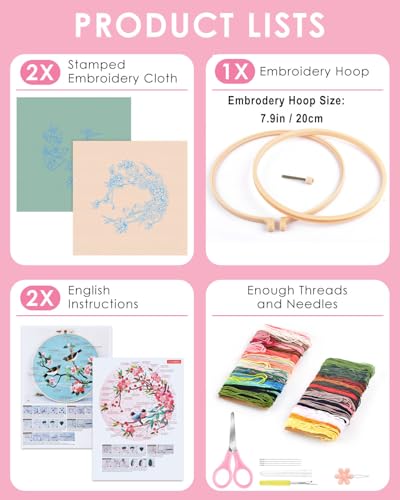 TINDTOP Embroidery Kit for Adult, Owl Embroidery Kit for Beginners - color: Bird