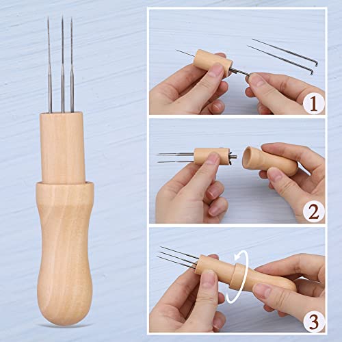 Mayboos Needle Felting Needles, 3 Needles with Wooden Holder - color: 3 PCS